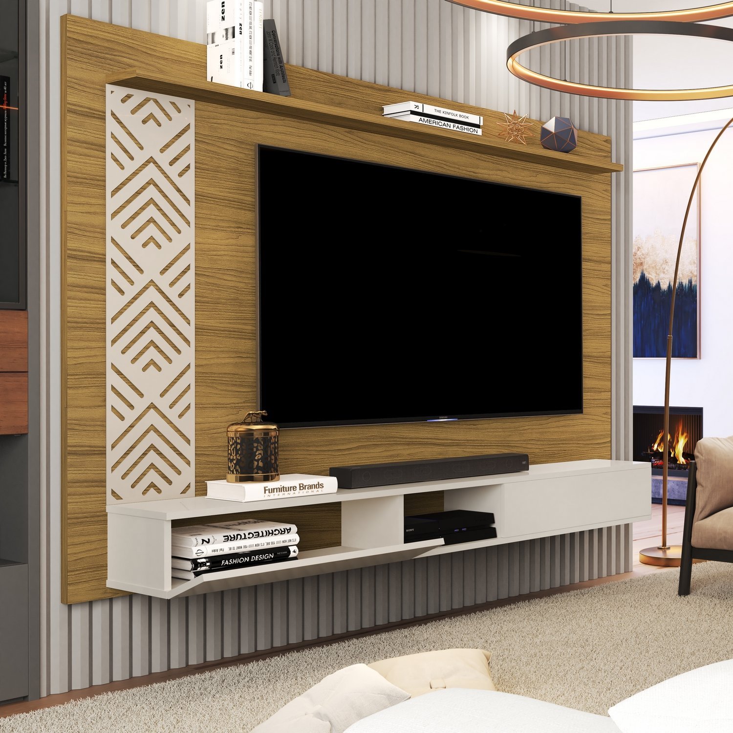 Painel até 60″ Roma Nature/Off White – MADEC/VJ MÓVEIS