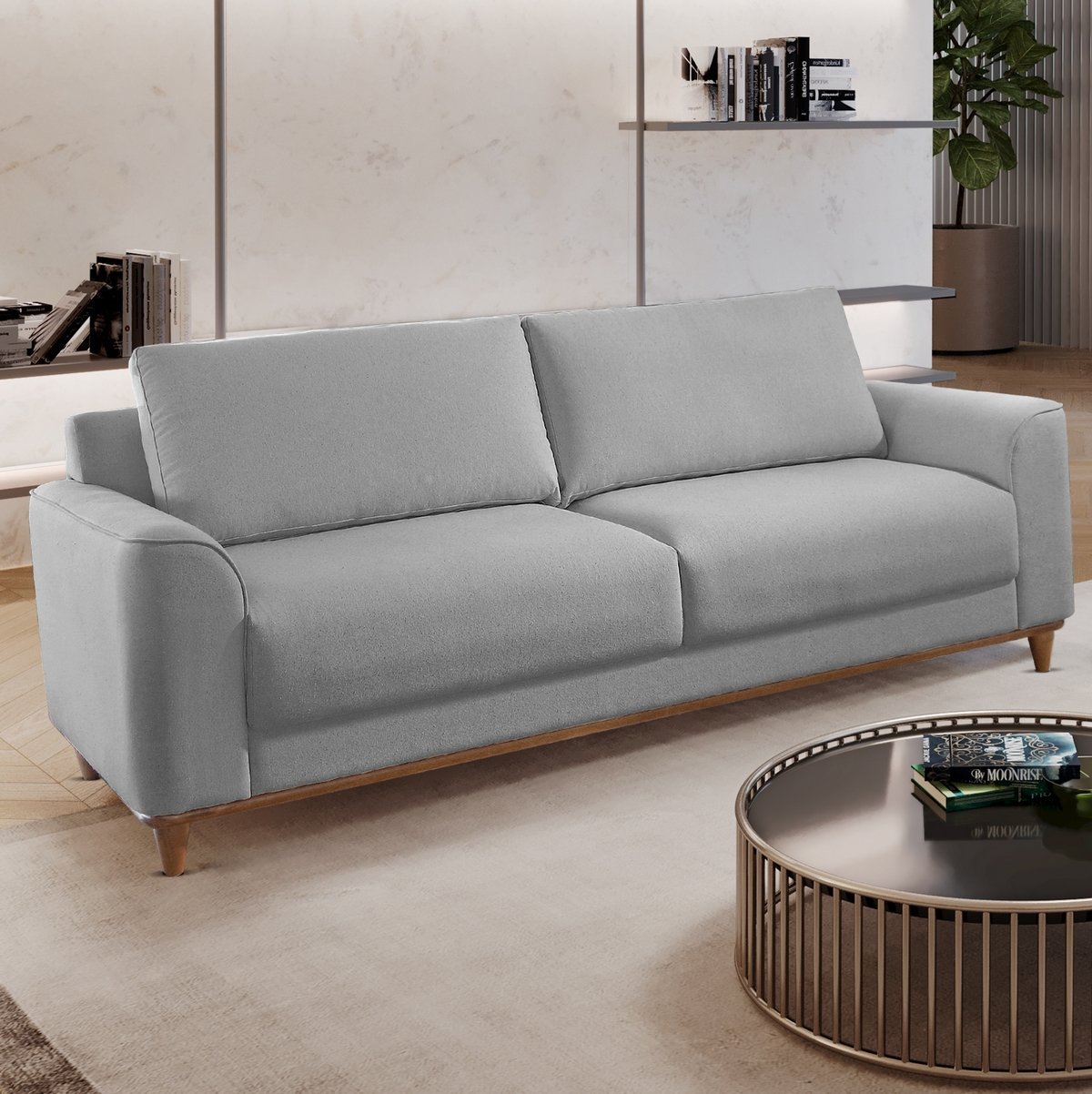 Sofá Living Ref.022 2,20 m Chenile Linho Cinza Firenze – RONDOMÓVEIS