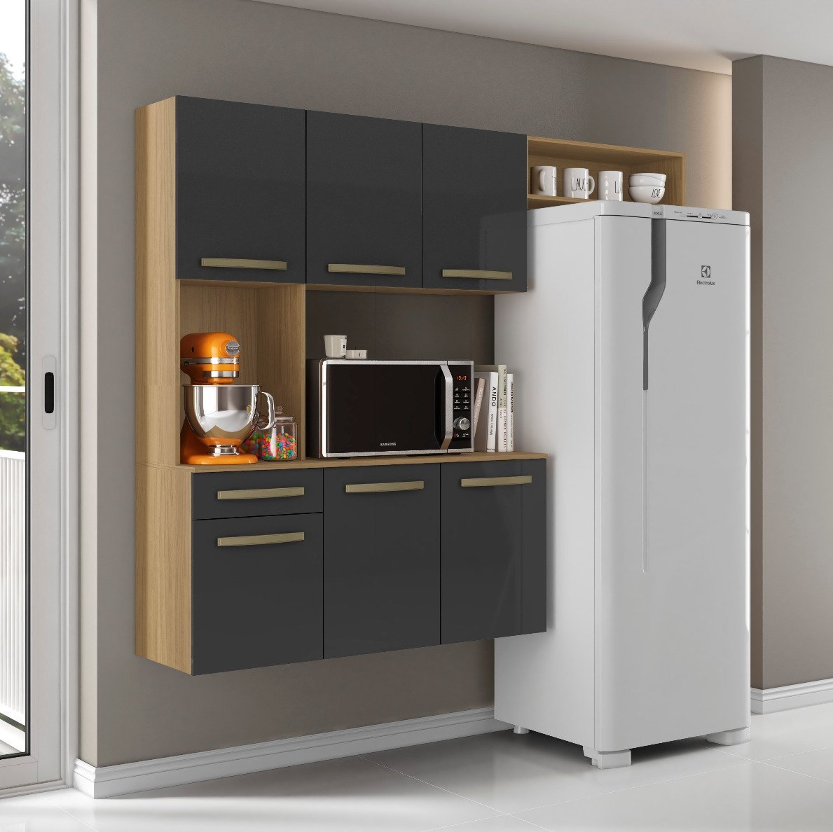 Cozinha Suspensa Carol Atacama/Grafite – ARAMÓVEIS