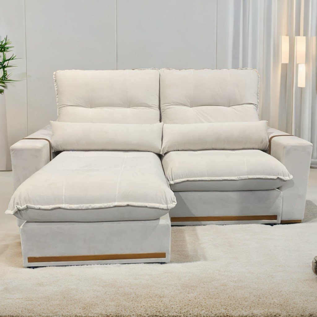 Sofá Retrátil e Reclinável Hórus 2,00 m Veludo Bege 106 – ZARAT ESTOFADOS