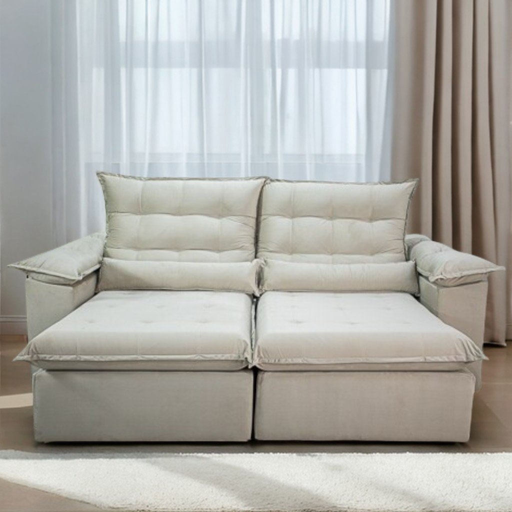 Sofá Retrátil e Reclinável Emanuelly 230 Bege – IMPÉRIO ESTOFADOS