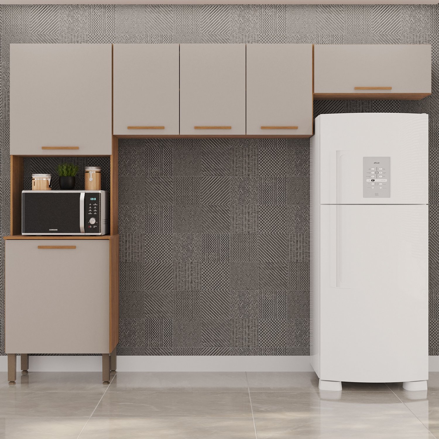 Cozinha 3 Peças New Valência (S/Balcão) Cinamomo/Off White – SALLÊTO