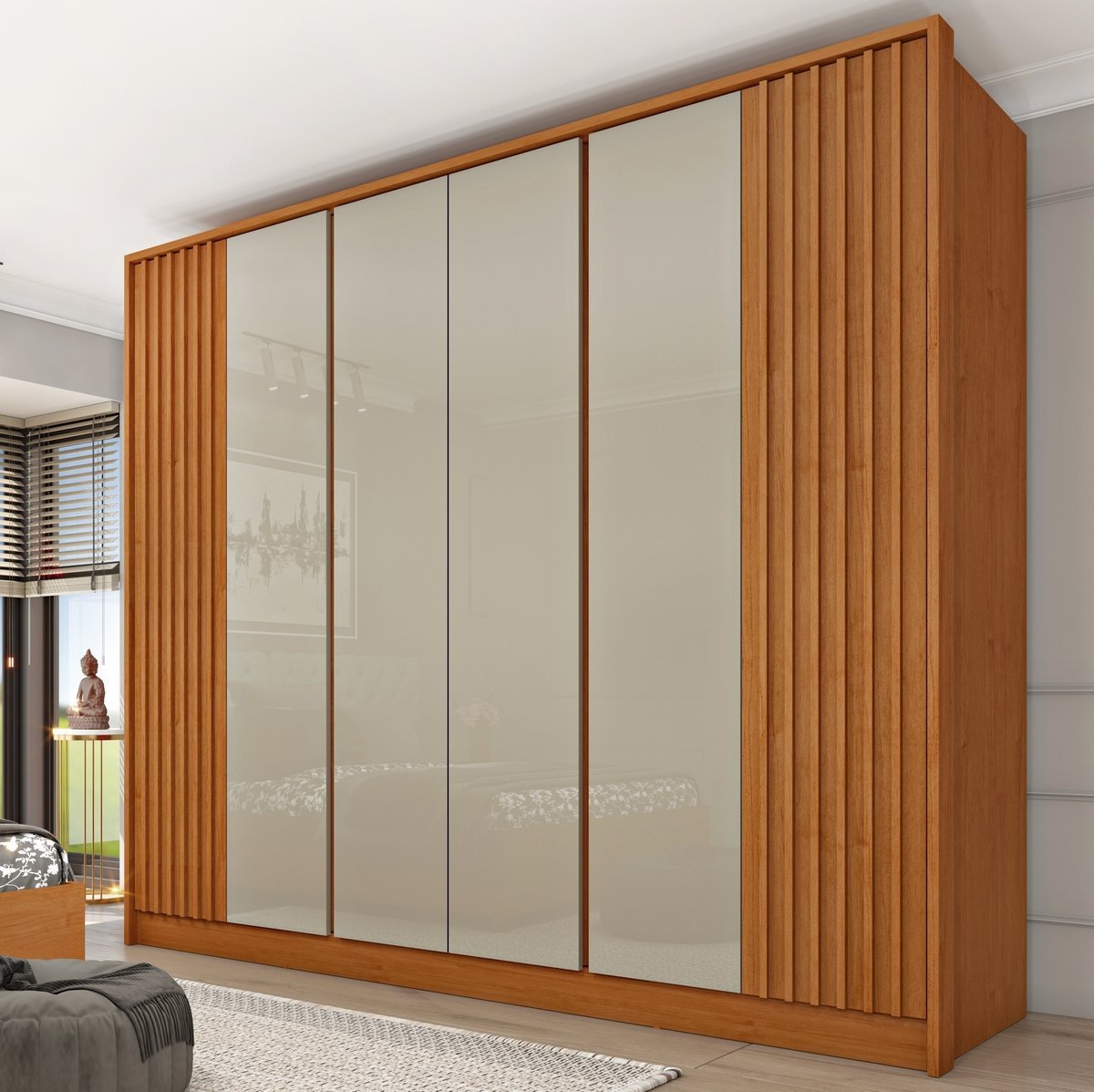 Guarda-Roupa 6 Portas Barcelona Ripado Cinamono/Off White – TCIL