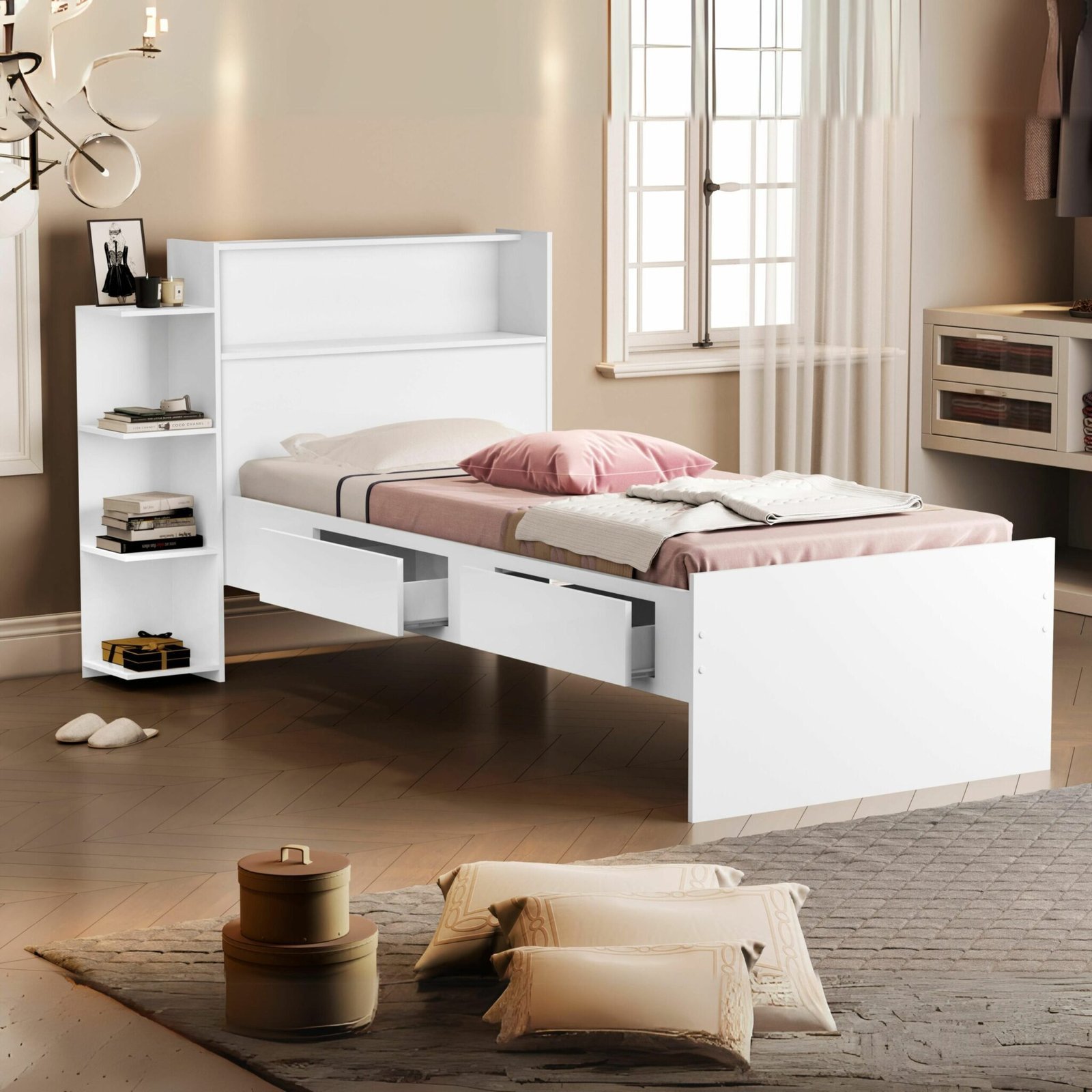 Cama Solteiro Baú Isa Branco – VJ MÓVEIS