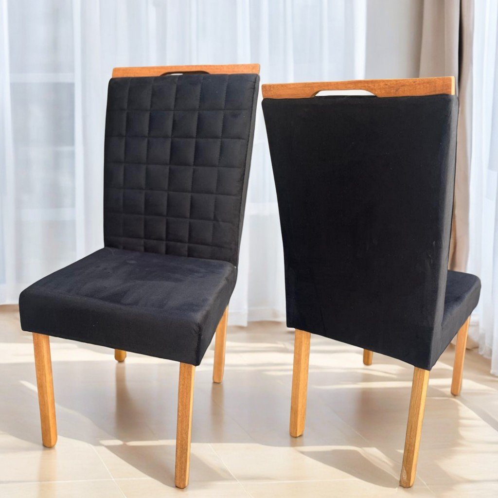Kit 2 Cadeiras Pandora 01 Imbuia Mel/Veludo Preto 38 – CARVALHO DECOR