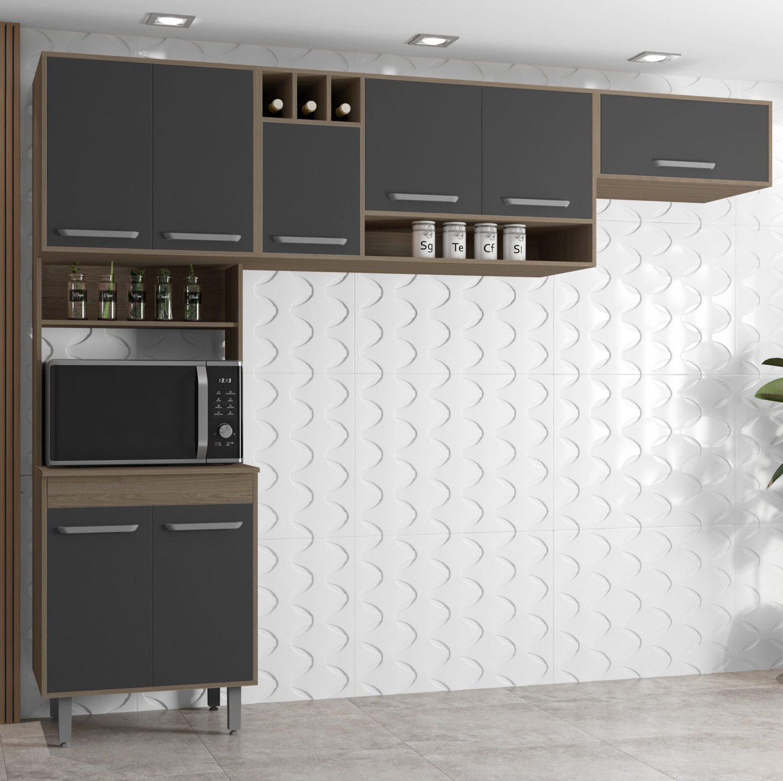 Cozinha 3 Peças Barcelona Carvalho/Grafite – POLIMAN