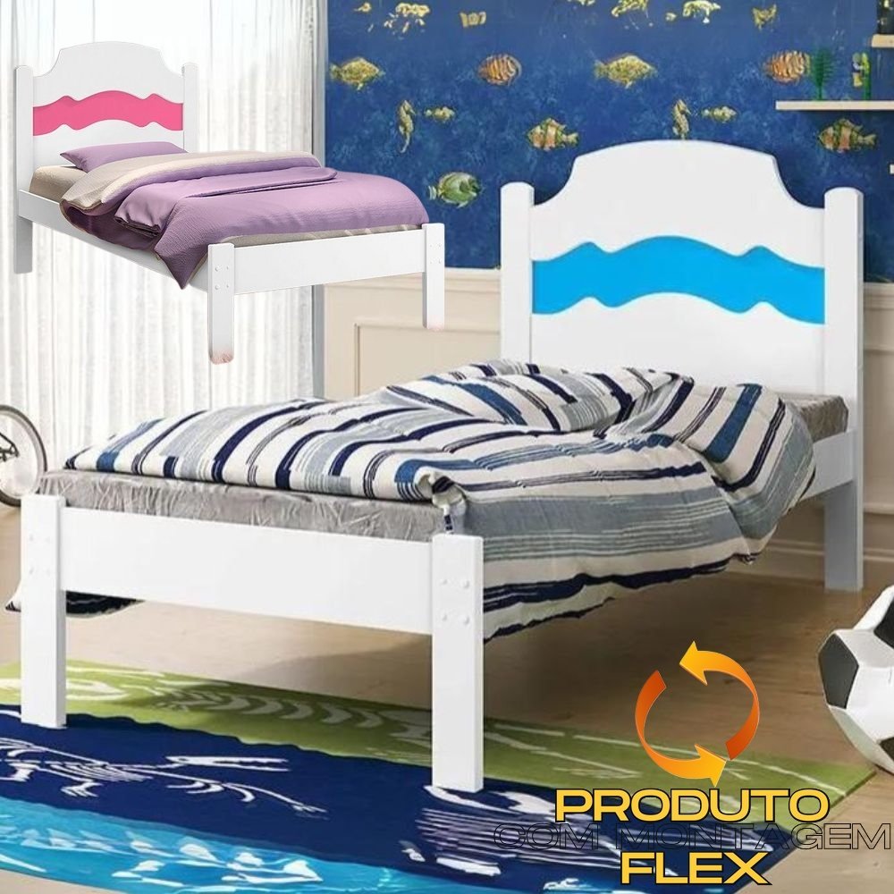 Cama Solteiro Íris Branco/Rosa/Azul – VJ MÓVEIS