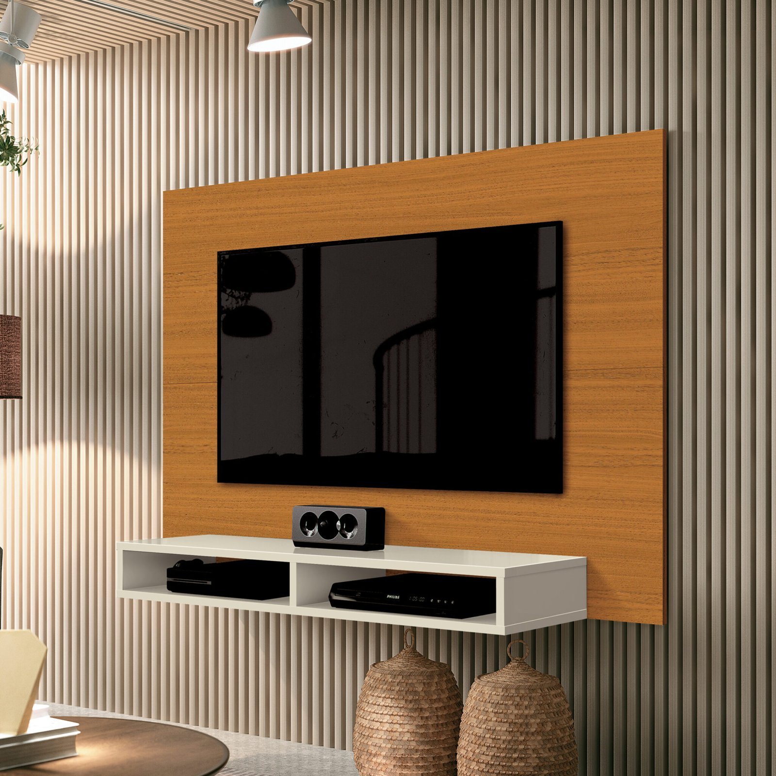 Painel Fox New Cedro/Off White – EDN MÓVEIS