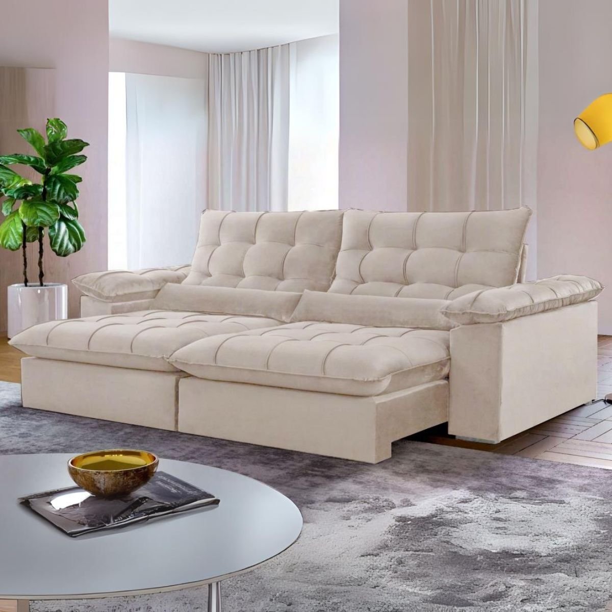 Sofá Retrátil e Reclinável Malibu 250 Bege – VIVAZ ESTOFADOS