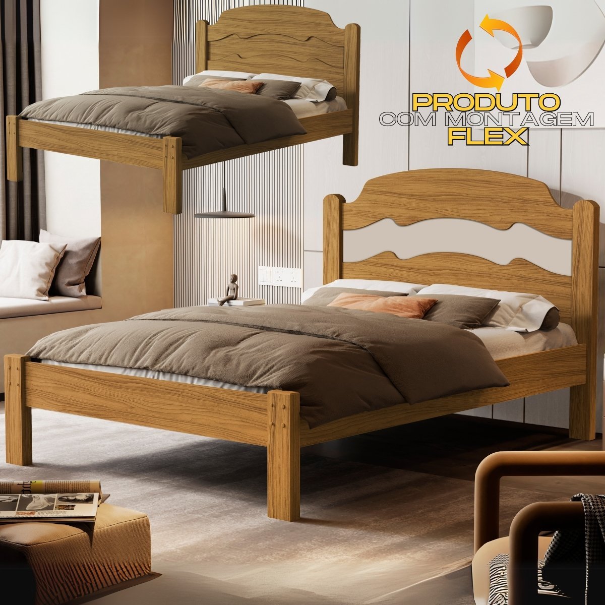 Cama Casal/Viúva Íris Nature/Off White/Nature – VJ MÓVEIS