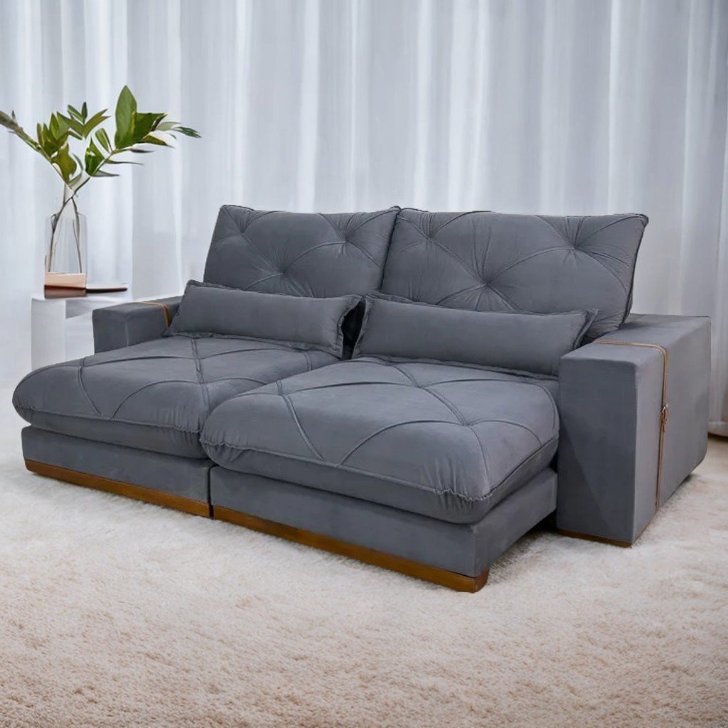 Sofá Retrátil e Reclinável Luanda/Isabella 2,50 m Grafite – TREVO ESTOFADOS