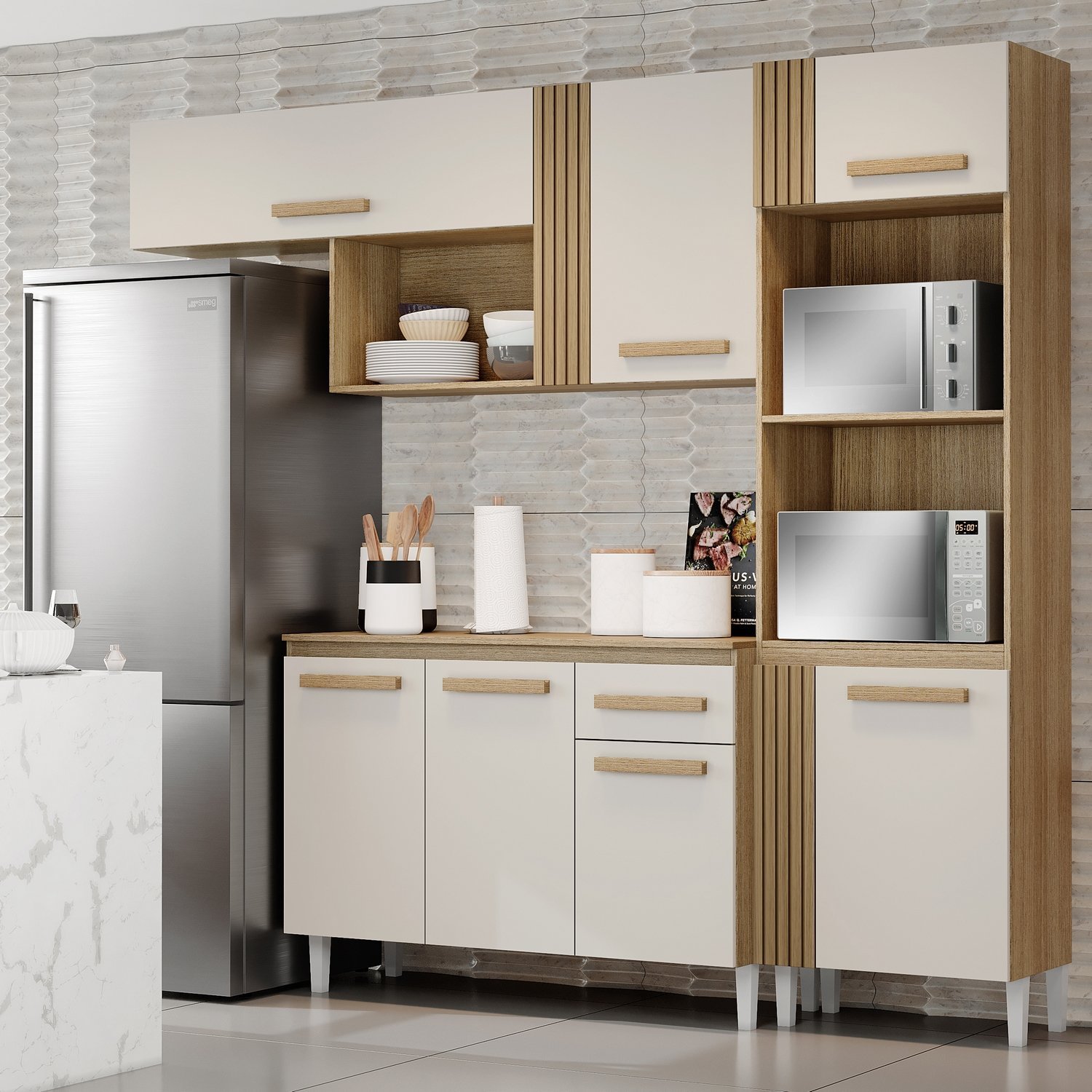 Cozinha Completa Vitória (Tampo Comum) Atacama/Off White – ARAMÓVEIS