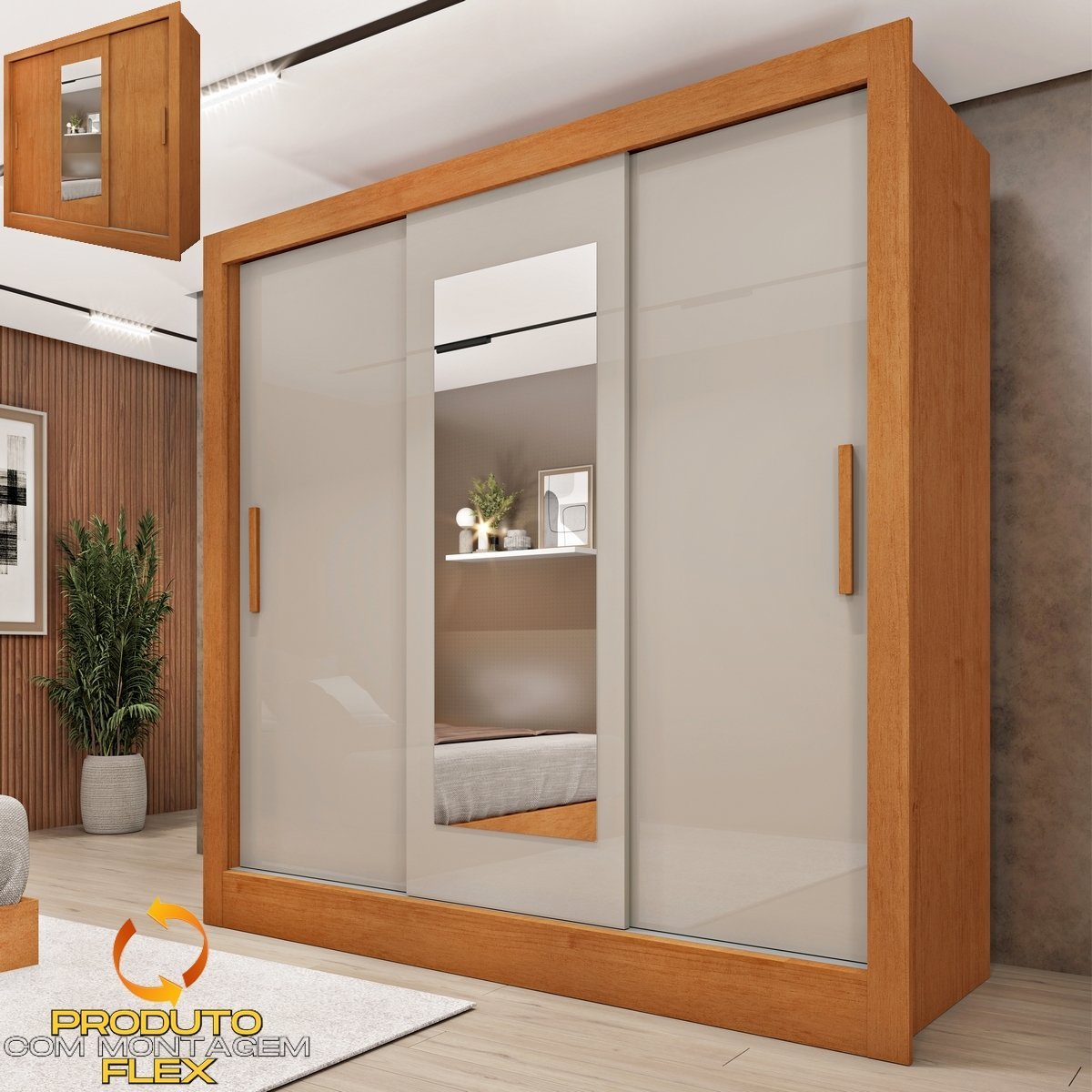 Guarda-Roupa 3 Portas Valência Cinamono/Off White/Cinamono – TCIL