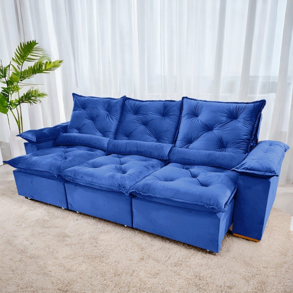 Sofá Retrátil e Reclinável 3 Módulos Grécia Azul – QUINE ESTOFADOS