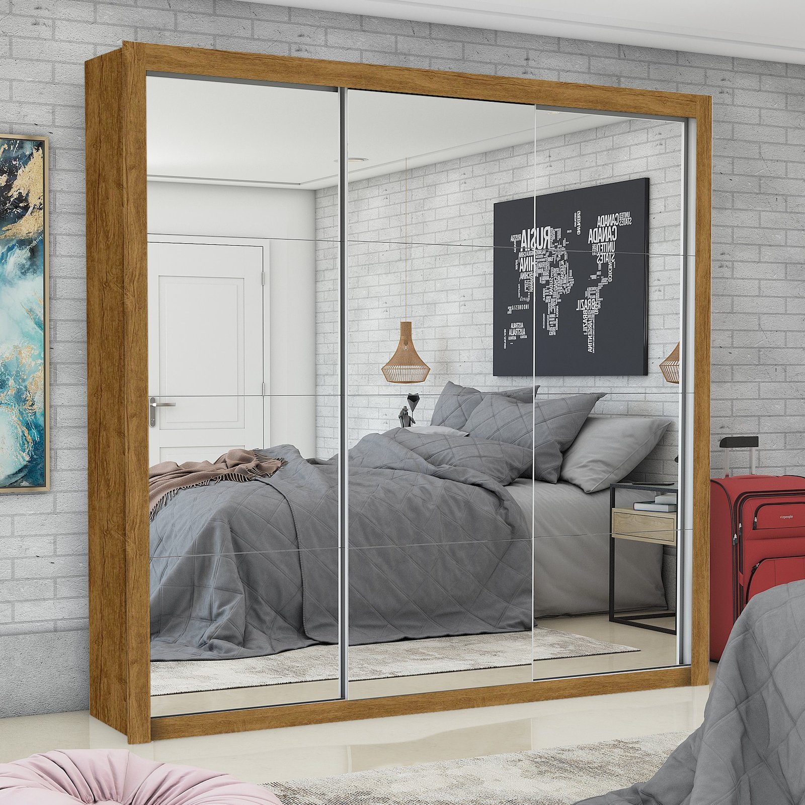 Guarda-Roupa 3 Portas Veneza Premium Cinamono/Branco – CARIOCA MÓVEIS